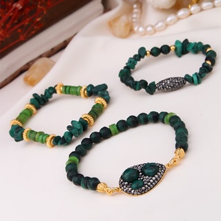 3 bracciali - Ottone placcato oro e malachite