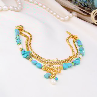 Cavigliera - Ottone placcato oro, turchese e perla