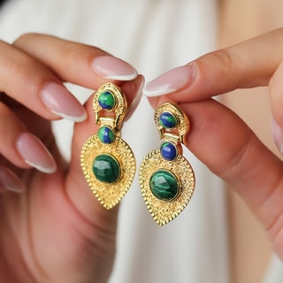 Orecchini - Ottone placcato oro, variscite e malachite