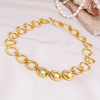 Collana - Ottone placcato oro e perle bianche