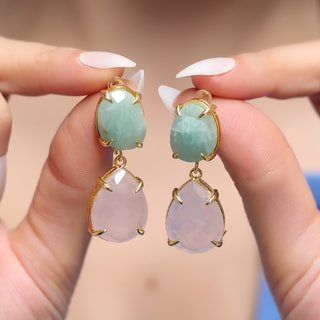 Orecchini - Ottone placcato oro, amazzonite & quarzo rosa