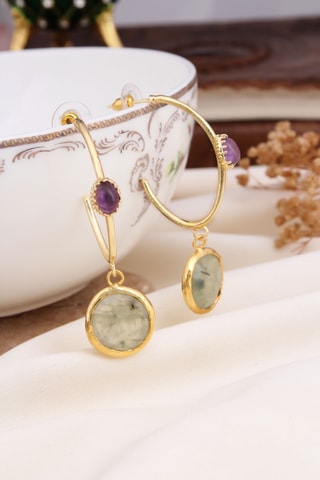 Orecchini - Placcato oro giallo, prehnite e ametiste
