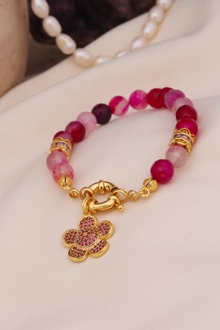 Bracciale - Placcato oro giallo, zirconi e agate 