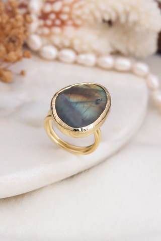 Anello - Placcato oro giallo e labradorite