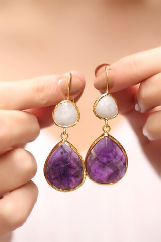 Orecchini - Bronzo, pietre di luna e ametiste