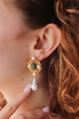 Orecchini laminato oro fino giallo - Perle e labradorite