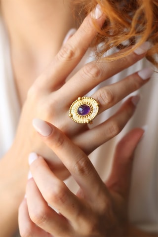 Anello - Placcato oro giallo e ametista 