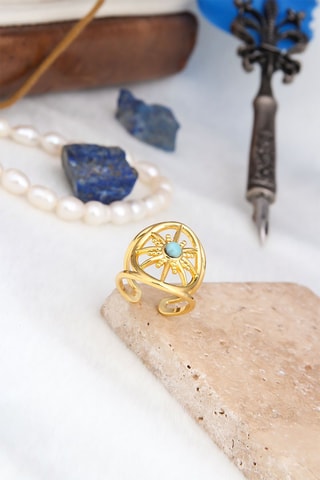 Anello - Placcato oro giallo e larimar 