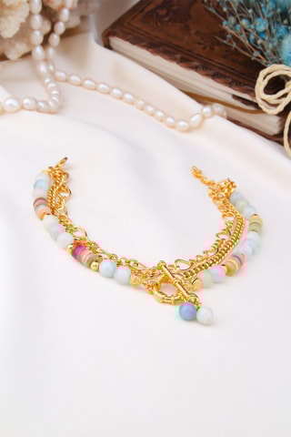 Cavigliera 3 giri - Laminato oro giallo, morganiti e madreperla