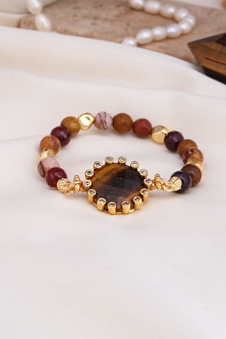 Bracciale - Laminato oro giallo, occhi di tigre e zirconi