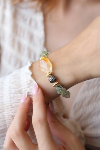 Bracciale - Laminato oro giallo, citrini e prehnite