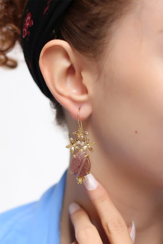 Orecchini laminato oro giallo Pietra di fragola