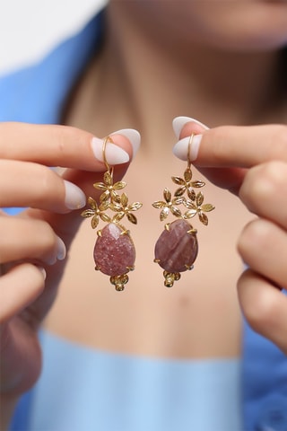 Orecchini laminato oro giallo Pietra di fragola