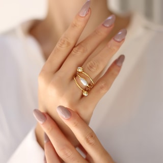 Anello - Ottone placcato oro e perle