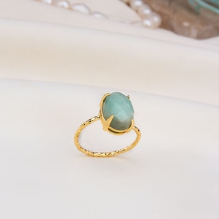 Anello - Ottone placcato oro e amazzonite