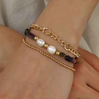 Bracciale - Ottone placcato oro, tormalina e perla