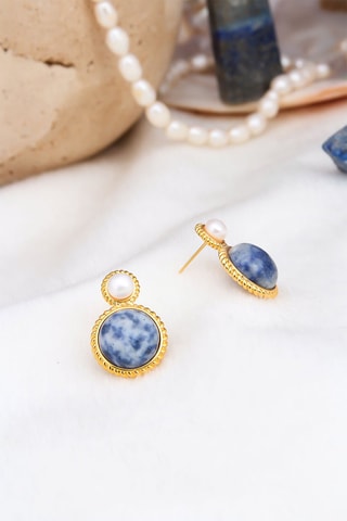 Orecchini laminato oro fino giallo - Perle e zaffiri