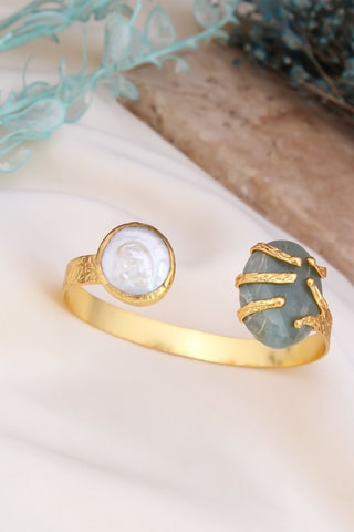 Bracciale bangle - Acquamarina e perla coltivata