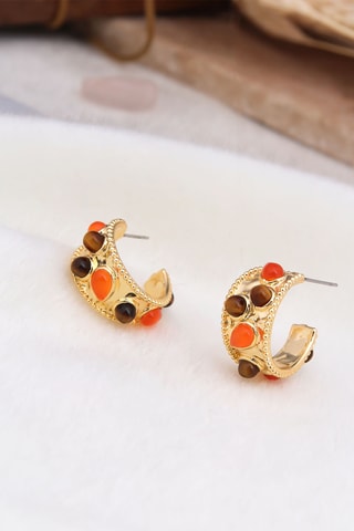 Orecchini a cerchio - Placcato oro giallo, occhi di tigre e citrini