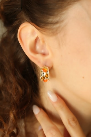 Orecchini a cerchio - Placcato oro giallo, occhi di tigre e citrini