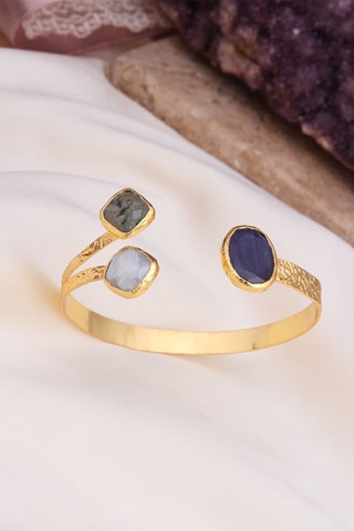 Bracciale bangle - Placcato oro giallo, pietra di luna, prehnite e ametista