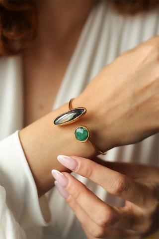 Bracciale bangle - Placcato oro giallo, labradorite e prehnite