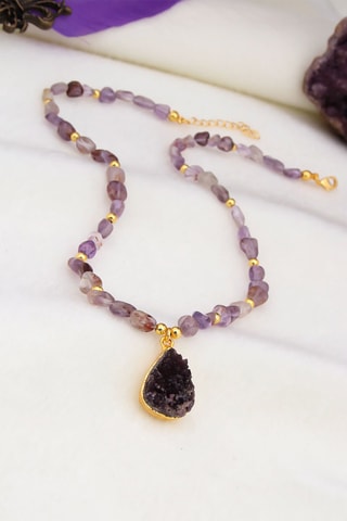 Collier doré à l'or fin jaune - Améthystes