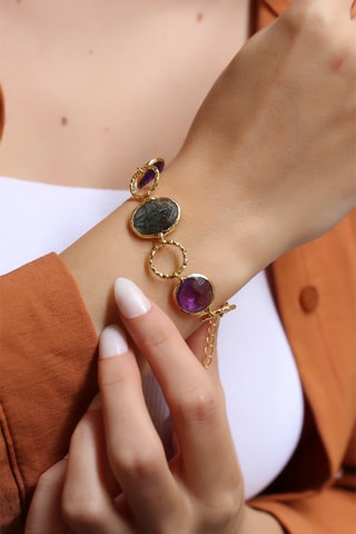 Bracciale laminato oro giallo - Ametista e labradorite