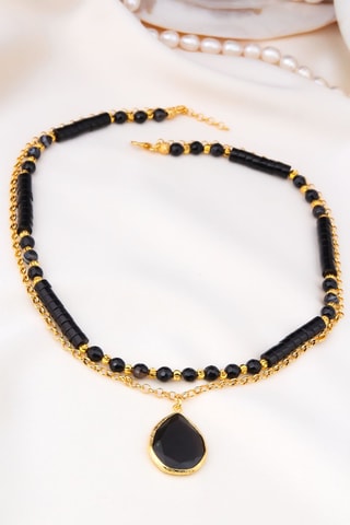 Collana - Placcato oro giallo, onice e occhi di tigre