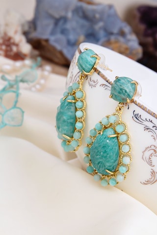 Orecchini - Laminato oro giallo e amazzoniti