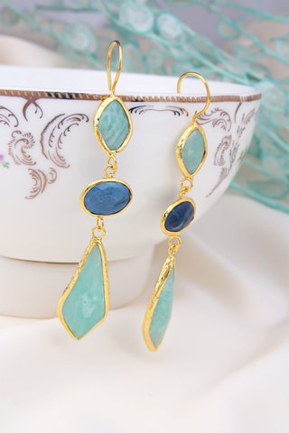 Orecchini laminato oro giallo - Amazzonite e opale