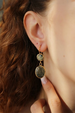 Orecchini - Laminato oro giallo e prehniti