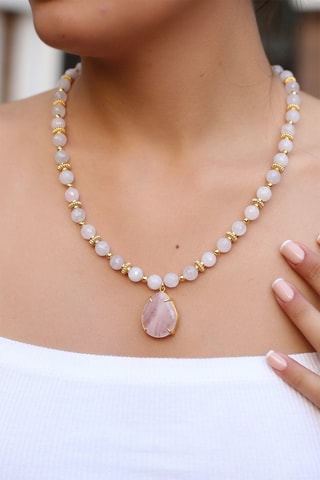 Collana laminato oro giallo Quarzo rosa