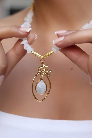 Collana - Placcato oro giallo e pietra di luna