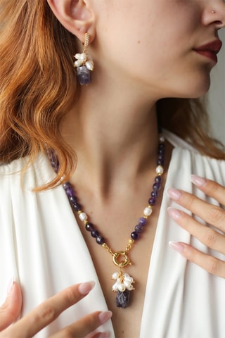 Collana - Placcato oro giallo, ametiste e perle coltivate