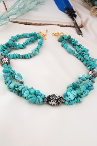 Collana - Placcato oro giallo, turchesi e ematiti