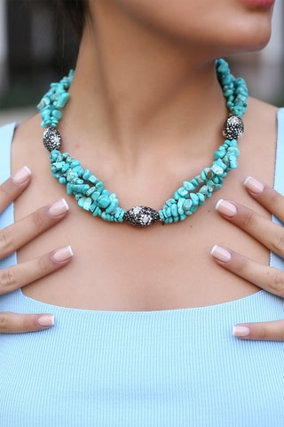 Collana - Placcato oro giallo, turchesi e ematiti