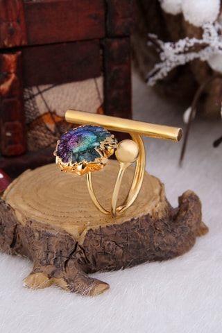 Anello - Bronzo laminato oro fino giallo e labradorite