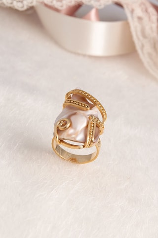 Anello - Bronzo laminato oro fino e perla coltivata