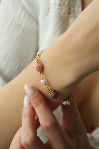 Bracciale - Placcato oro giallo, agate e perle coltivate