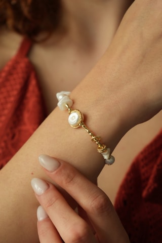 Bracciale - Placcato oro giallo, perle coltivate e madreperla