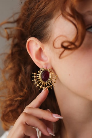 Orecchini - Placcato oro giallo e rodoniti