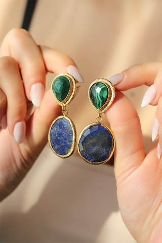 Orecchini - Laminato oro giallo, malachiti e lapislazzuli