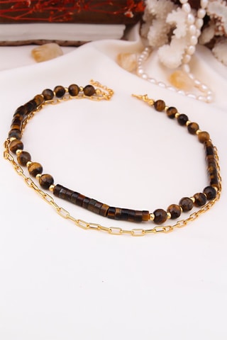 Collana 2 giri - Laminato oro giallo e occhio di tigre