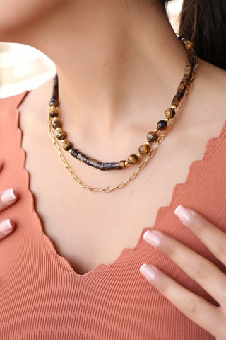 Collana 2 giri - Laminato oro giallo e occhio di tigre