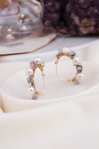 Orecchini a semicerchio - Placcato oro giallo e perle coltivate