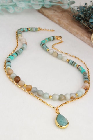 Collana doppio giro - Laminato oro giallo e amazzoniti