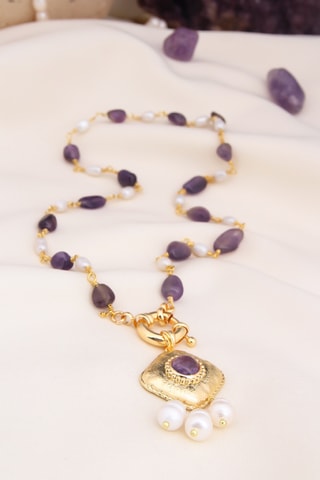 Collana - Placcato oro giallo, ametiste e perle coltivate