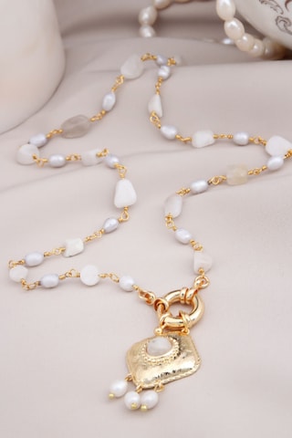 Collana - Placcato oro giallo, perle coltivate e pietra di luna