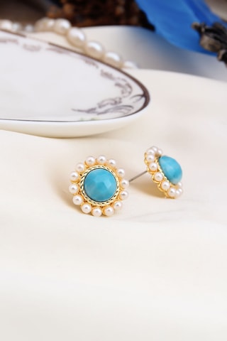 Orecchini - Placcato oro giallo e larimar